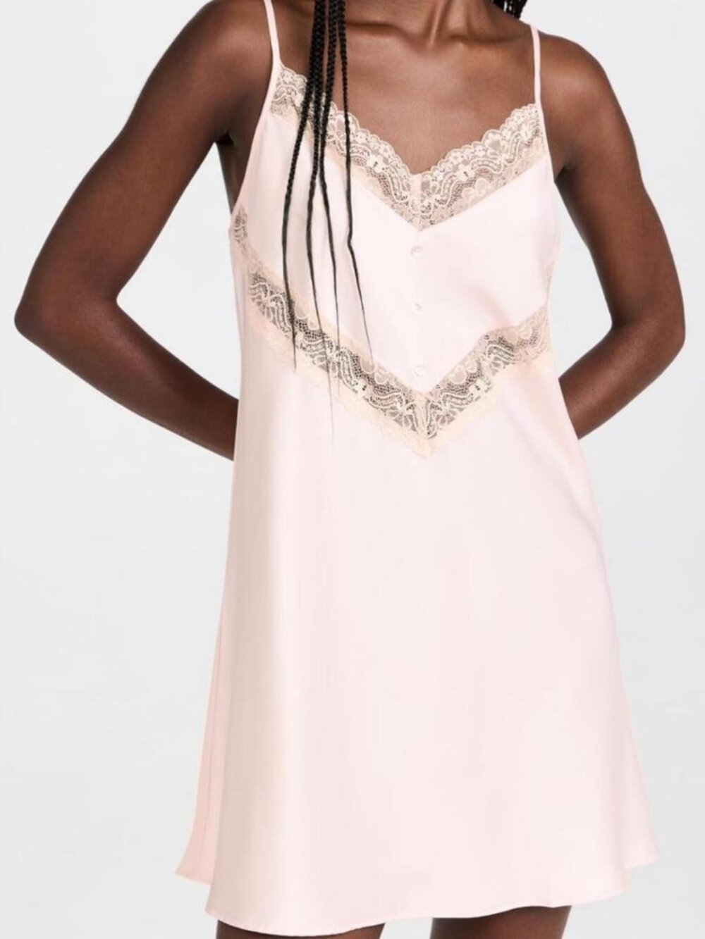 Flora Nikrooz Soft pink lace trim mini slip dress with adjustable straps